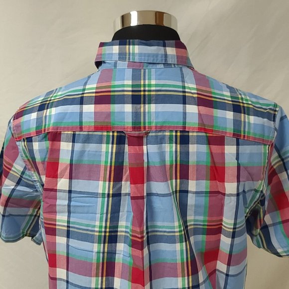 Chaps Easy Care Mens Large blue Plaid Short Sleeve Button Up Shirt - Picture 6 of 12